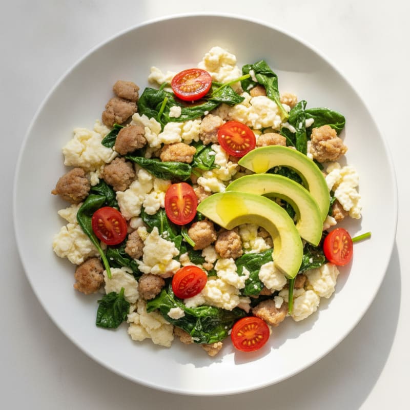 Egg White and Turkey Sausage Scramble with Spinach