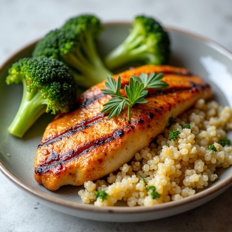 Grilled Chicken Breast with Roasted Broccoli and Quinoa