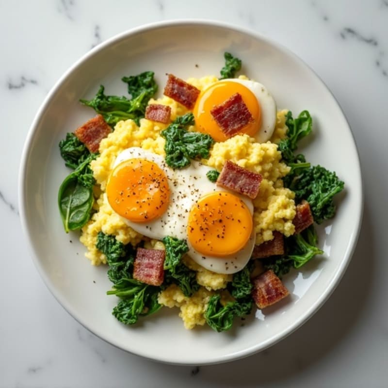 Cottage Cheese Egg Scramble with Spinach and Turkey Bacon