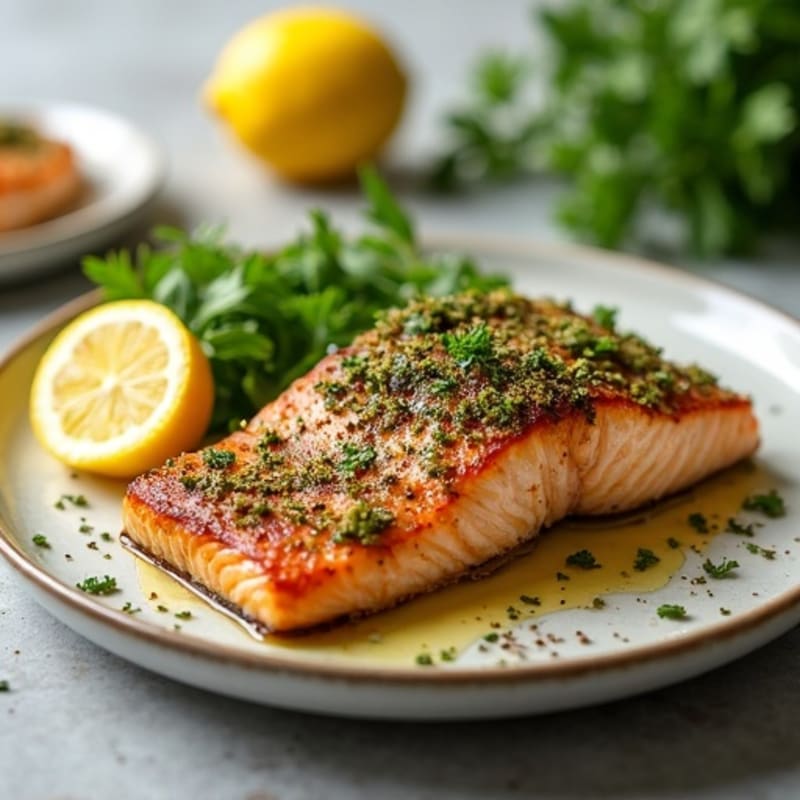 Herb-Crusted Pan Seared Salmon with Lemon