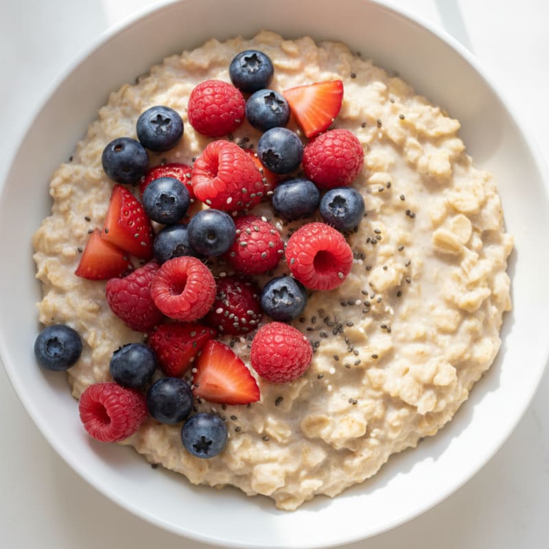 Creamy Oatmeal with Protein Powder and Mixed Berries