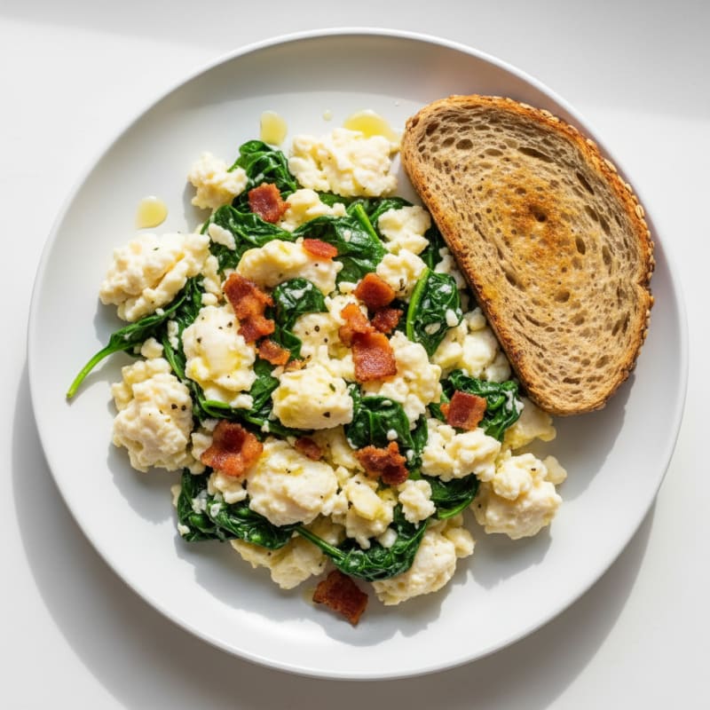 Crispy Turkey Bacon and Spinach Egg White Scramble