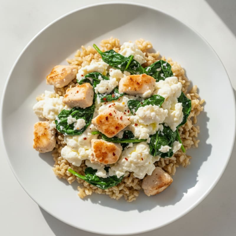 Egg White and Chicken Scramble with Spinach and Brown Rice