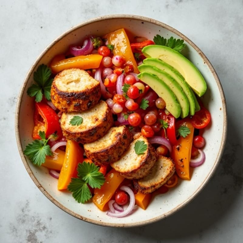 Sheet Pan Chicken Fajita Bowl with Fresh Pico and Creamy Avocado