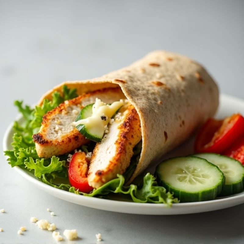 Grilled Chicken Caesar Wrap with Sliced Cucumbers and Peppers