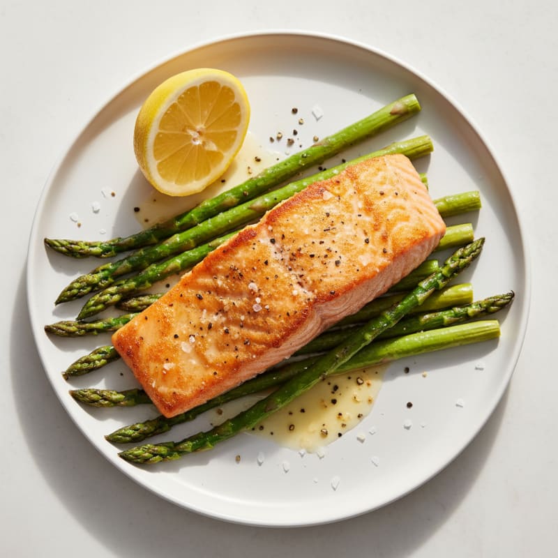 Golden Pan-Seared Salmon with Roasted Asparagus