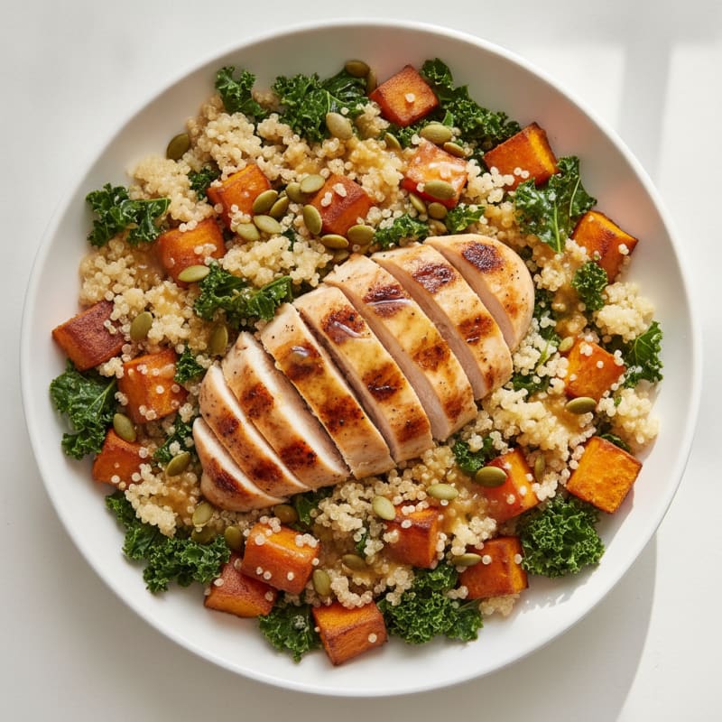 Grilled Chicken and Quinoa Power Bowl with Roasted Sweet Potatoes
