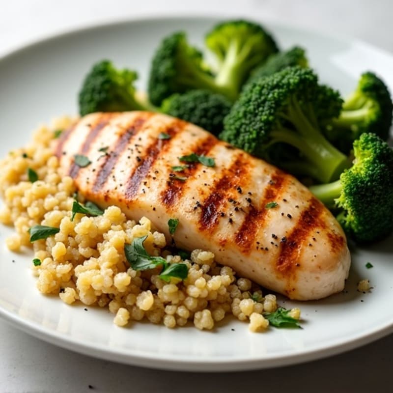 Grilled Chicken Breast with Quinoa and Roasted Broccoli