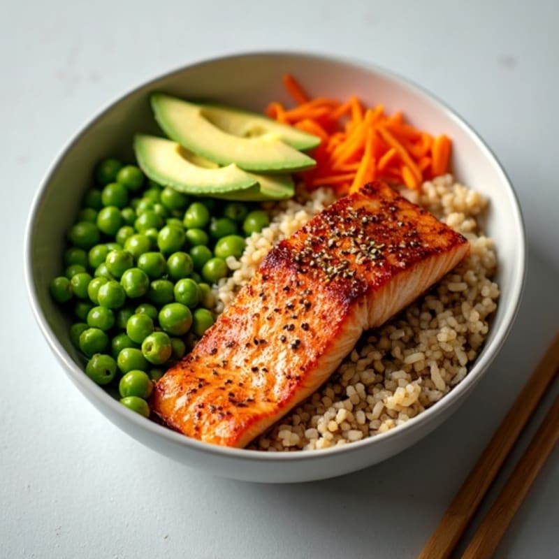 Crispy Salmon Rice Bowl with Fresh Avocado and Sesame Dressing