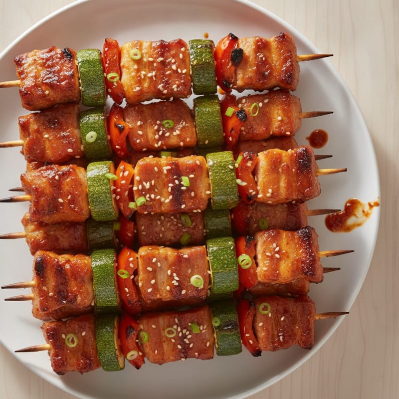 Spicy Gochujang Pork Belly Skewers