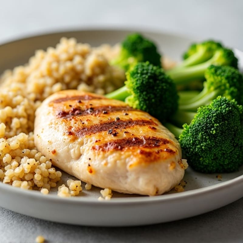 Grilled Chicken Breast with Steamed Broccoli and Quinoa