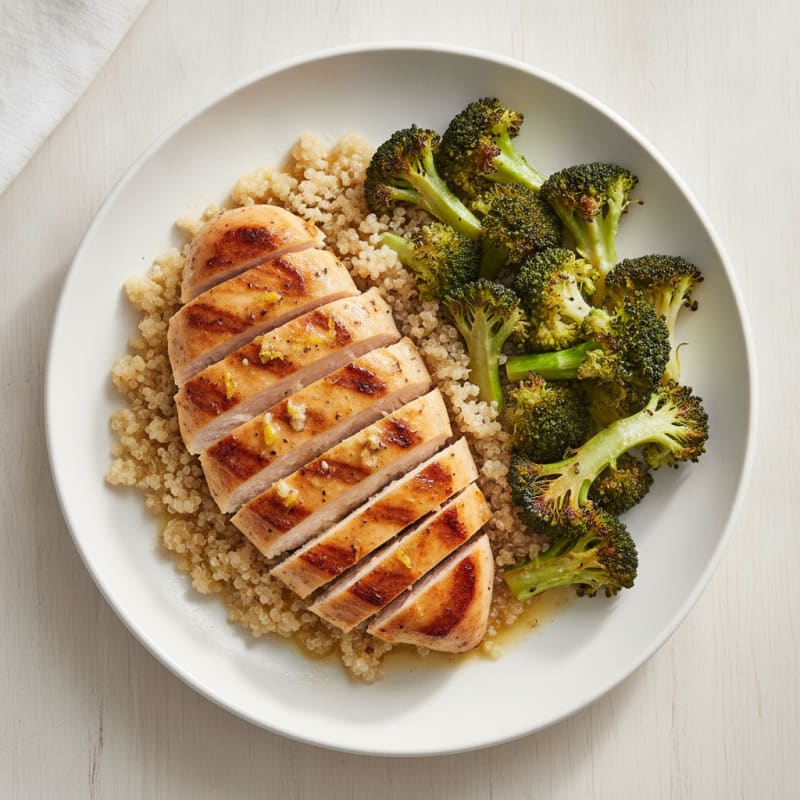 Grilled Chicken Breast with Roasted Broccoli and Quinoa