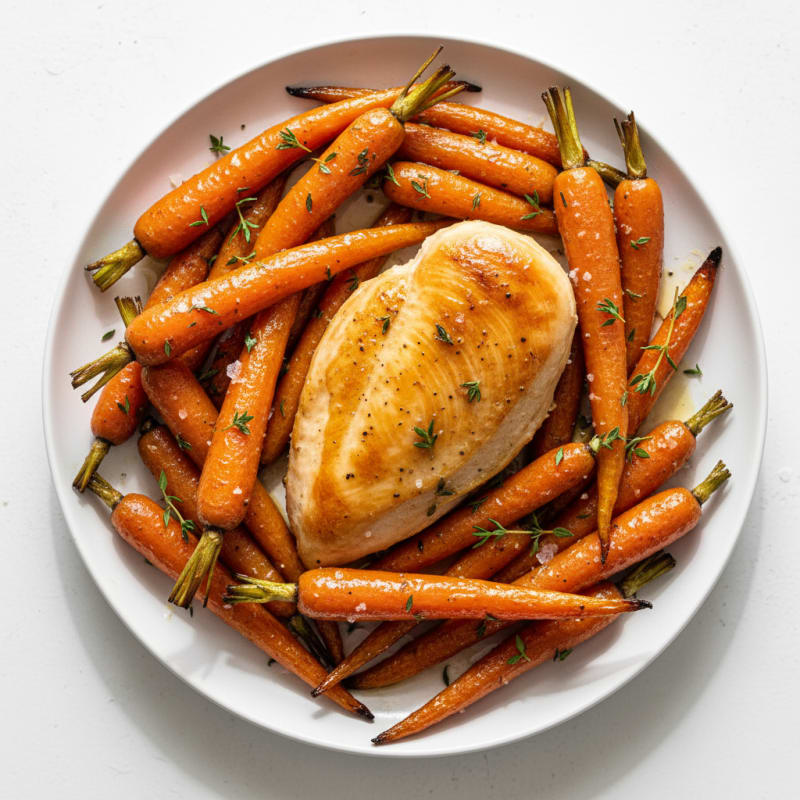 Caramelized Maple-Glazed Roasted Carrots with Chicken