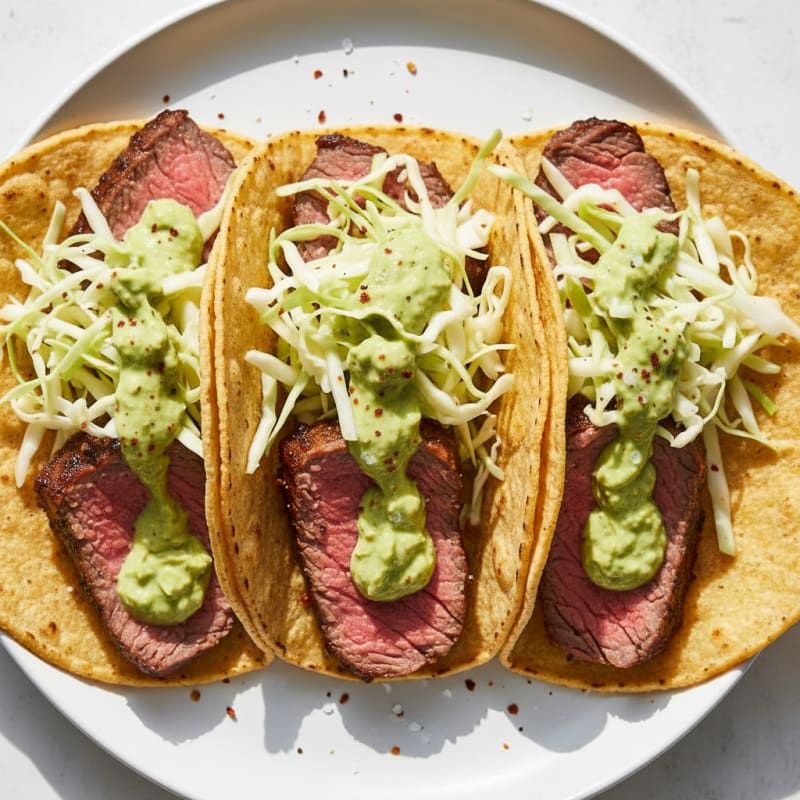 Pan-Seared Steak Tacos with Avocado Crema