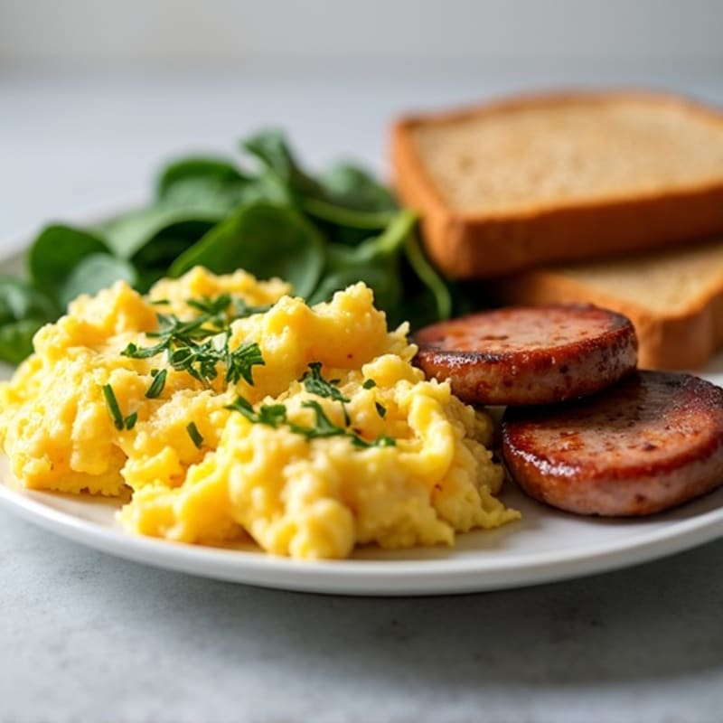 Scrambled Egg Whites with Spinach and Grilled Turkey Sausage