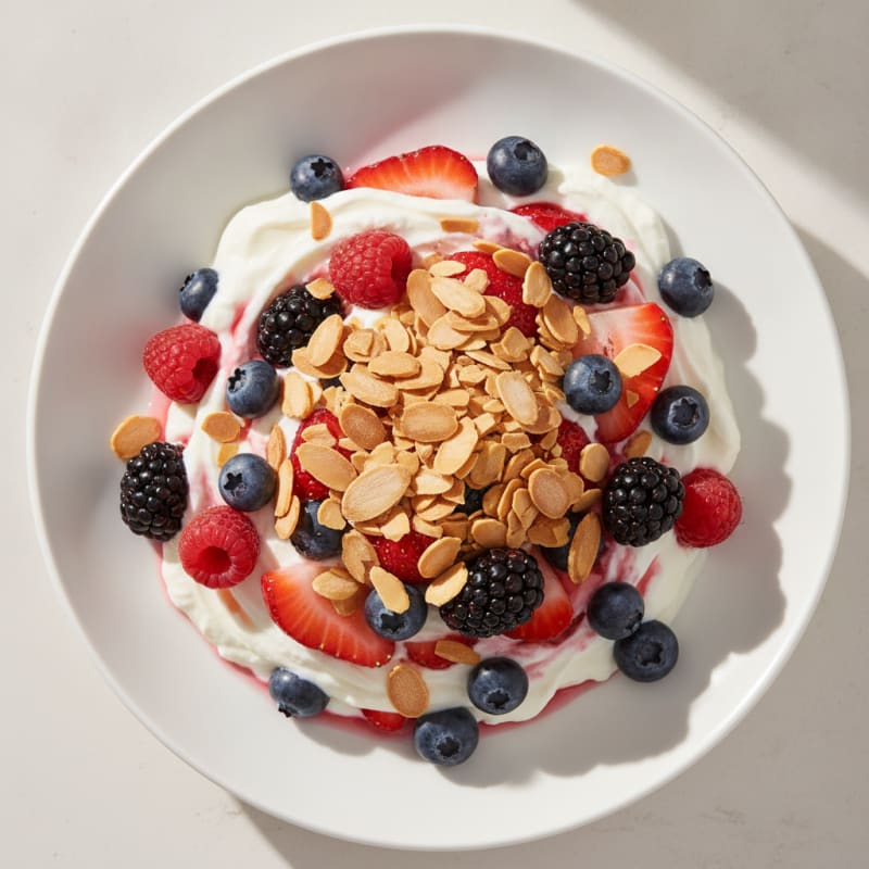Greek Yogurt Protein Parfait with Mixed Berries and Almonds