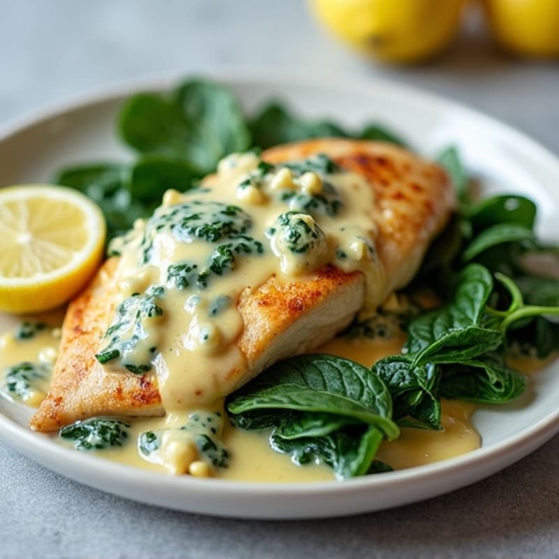 Baked Chicken with Creamy Spinach Artichoke Sauce
