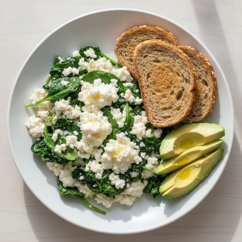 Egg White and Spinach Scramble with Cottage Cheese