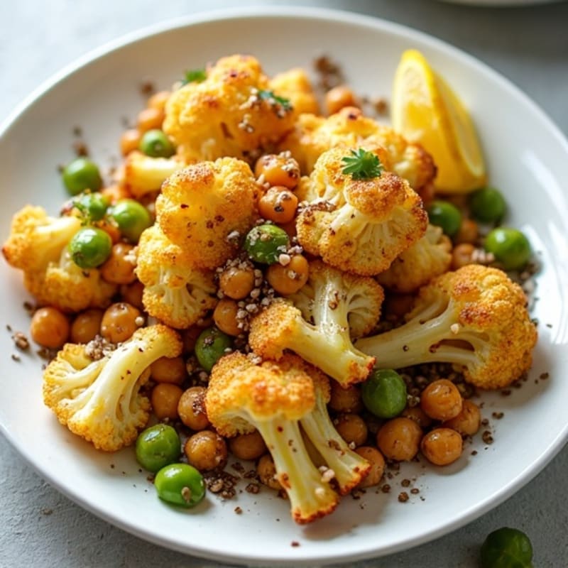 Sheet Pan Roasted Cauliflower with Crispy Chickpeas and Lemon-Tahini Drizzle