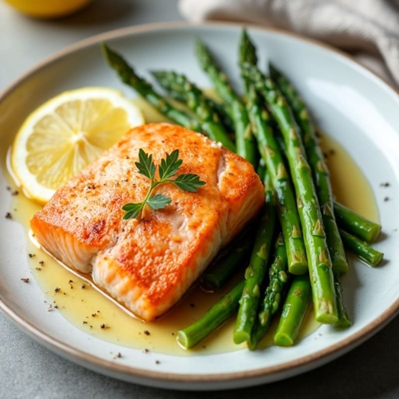 Seared Salmon with Steamed Asparagus and Lemon Zest