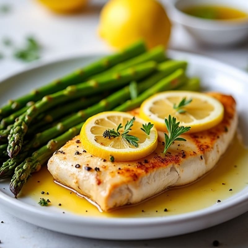 Lemon Garlic Pan-Seared Chicken with Roasted Asparagus
