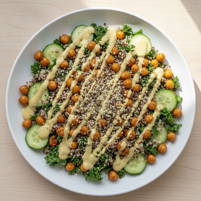 Crispy Chickpea and Quinoa Salad with Lemon Tahini Dressing