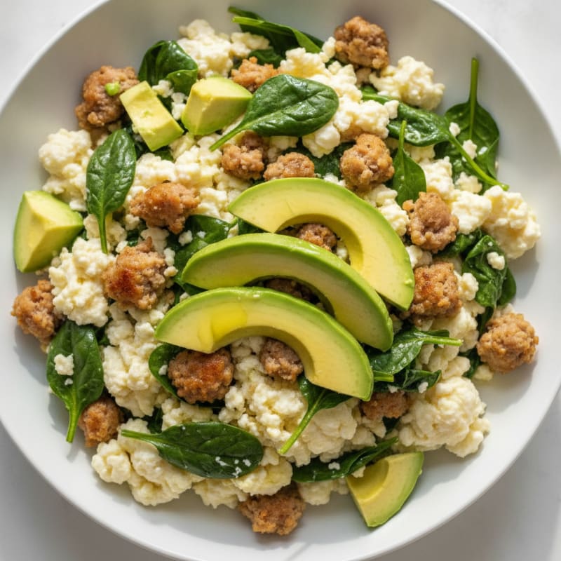 Egg White and Turkey Sausage Scramble with Spinach
