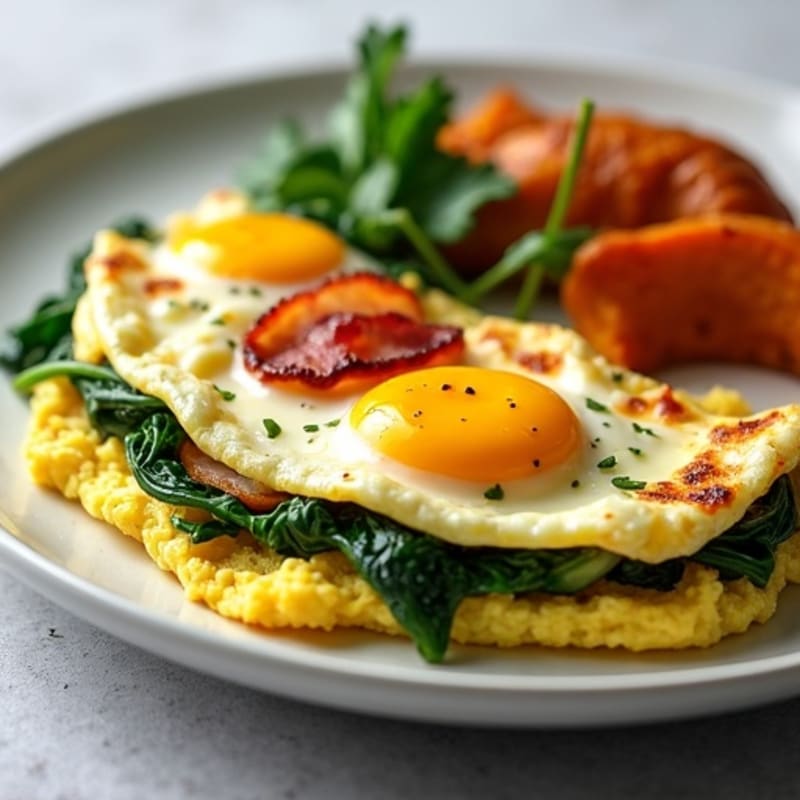 Protein-Rich Scrambled Eggs with Sautéed Spinach and Roasted Sweet Potato