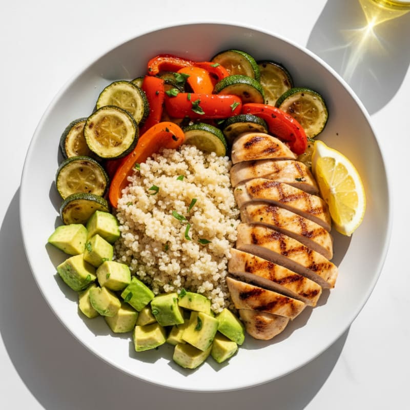 Grilled Chicken and Quinoa Bowl with Roasted Vegetables