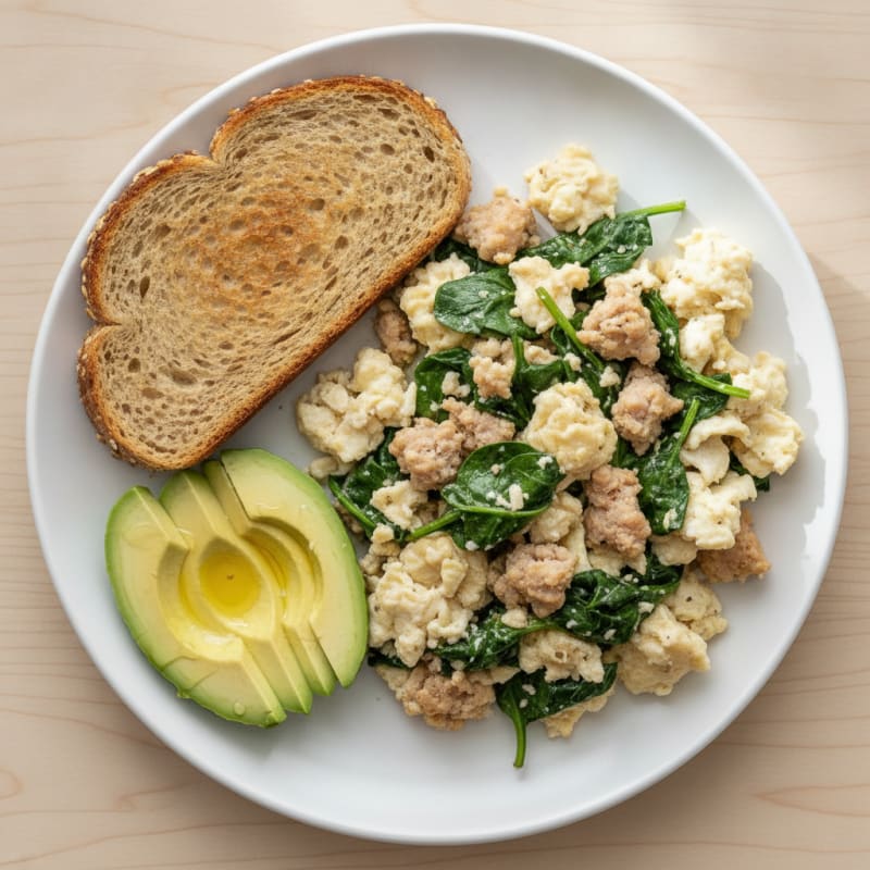 Egg White and Turkey Sausage Scramble with Spinach