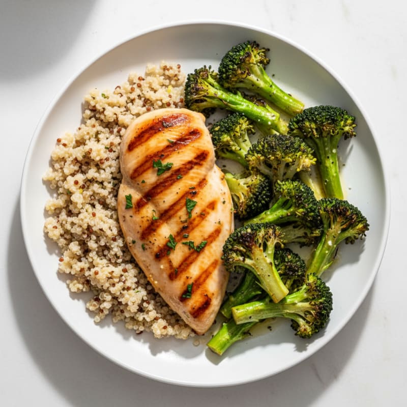 Grilled Chicken Breast with Quinoa and Roasted Broccoli