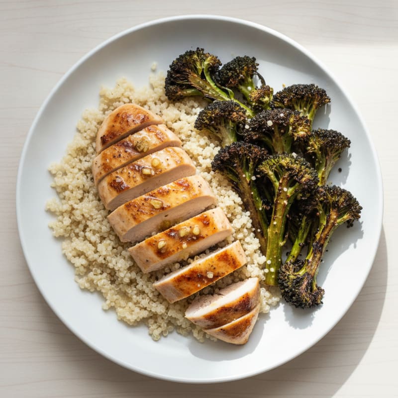 Grilled Chicken Breast with Quinoa and Roasted Broccoli