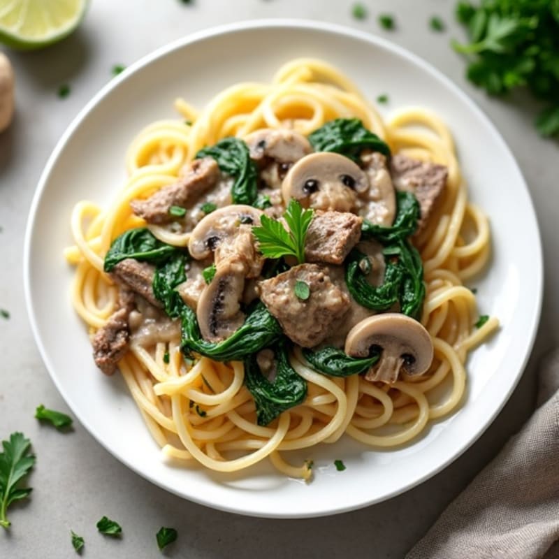 Creamy Lean Beef and Mushroom Stroganoff with Spinach