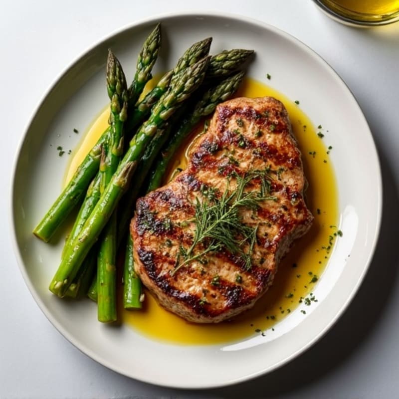 Garlic Herb Pan-Seared Steak with Roasted Asparagus