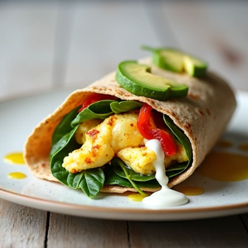Crispy Egg White and Spinach Wrap with Greek Yogurt