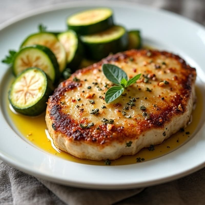 Seared Herb-Crusted Pork Chops with Roasted Zucchini