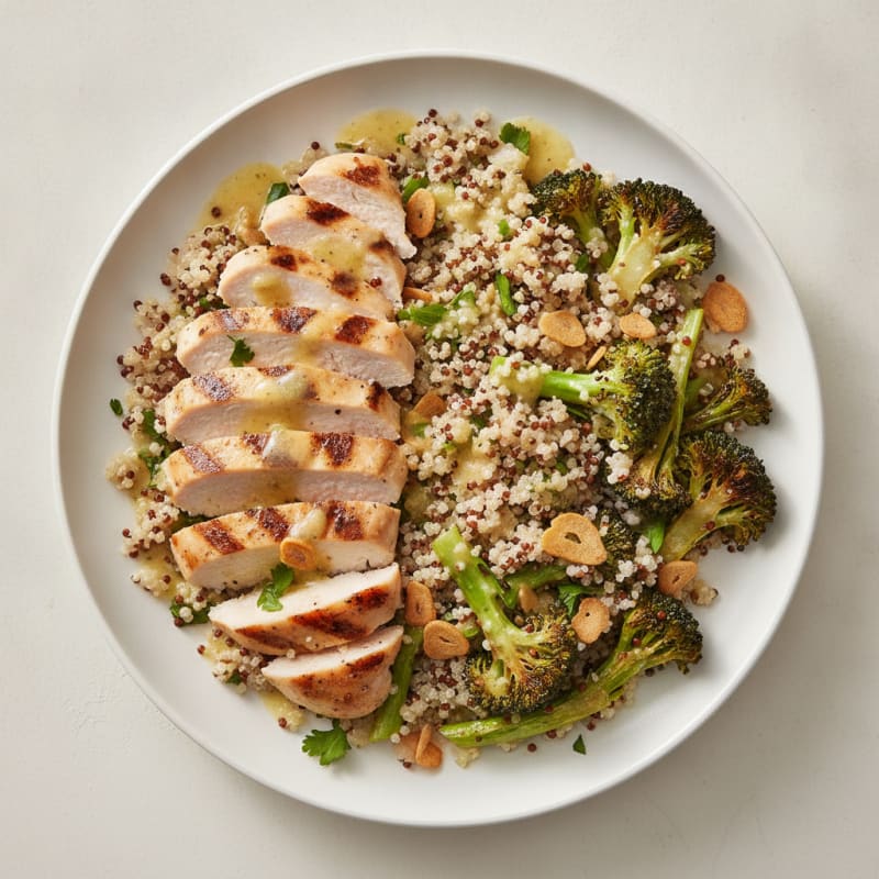 Grilled Chicken and Quinoa Salad with Roasted Broccoli