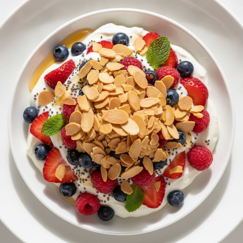 Creamy Greek Yogurt Parfait with Mixed Berries and Toasted Almonds