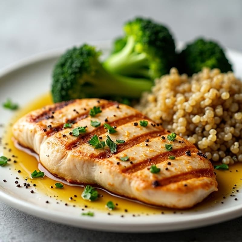 Grilled Chicken Breast with Quinoa and Roasted Broccoli