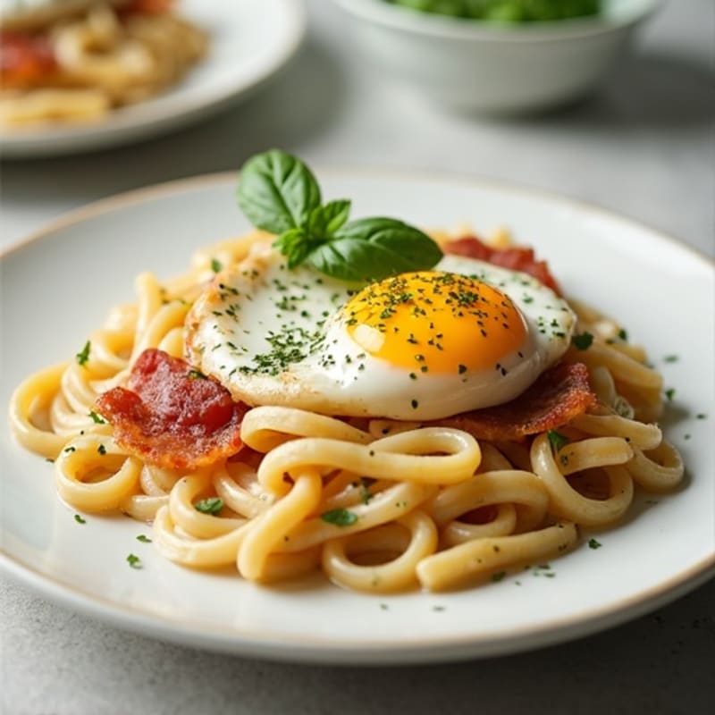 Creamy Chicken and Egg Pasta with Crispy Prosciutto and Fresh Herbs