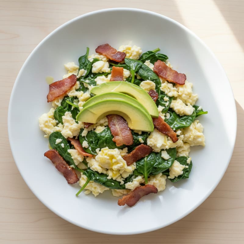 Egg White Scramble with Spinach and Turkey Bacon
