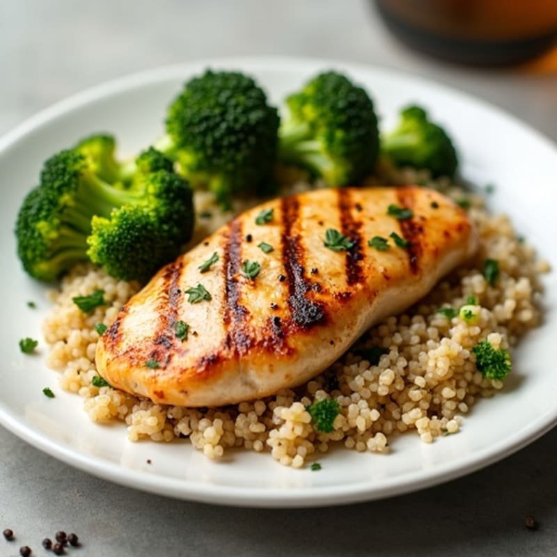 Grilled Chicken Breast with Quinoa and Roasted Broccoli
