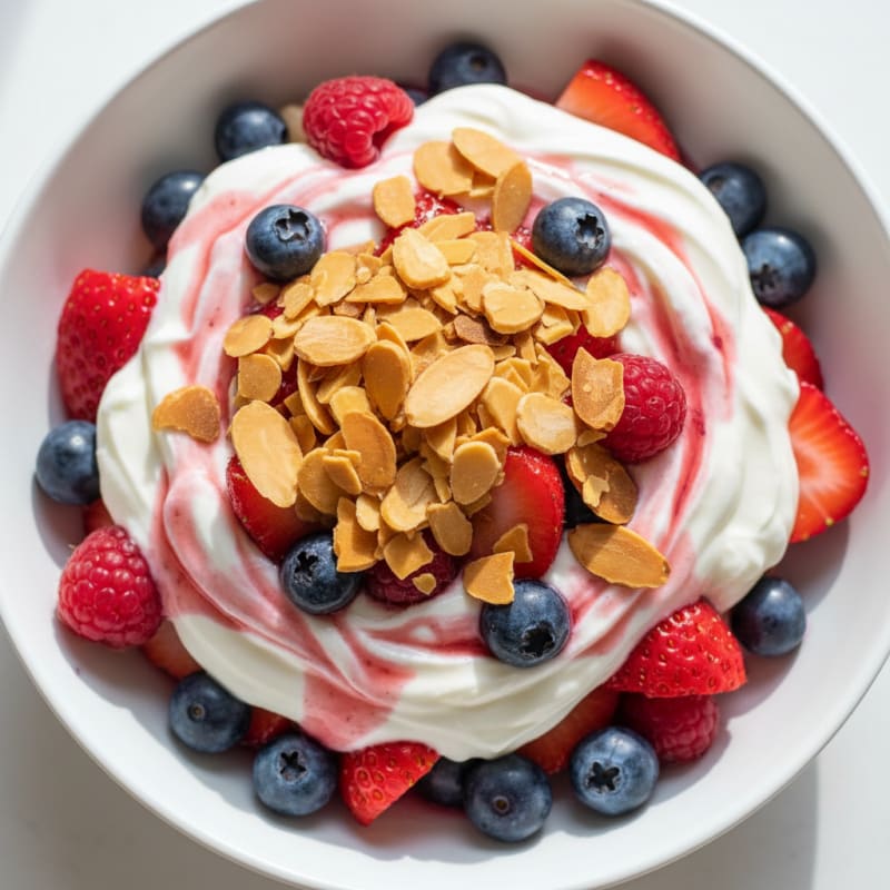 Greek Yogurt Protein Parfait with Mixed Berries and Almonds