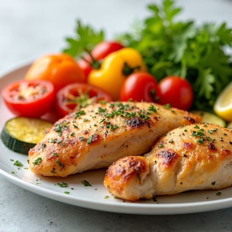 Crispy Lemon-Herb Roasted Chicken with Colorful Roasted Vegetables