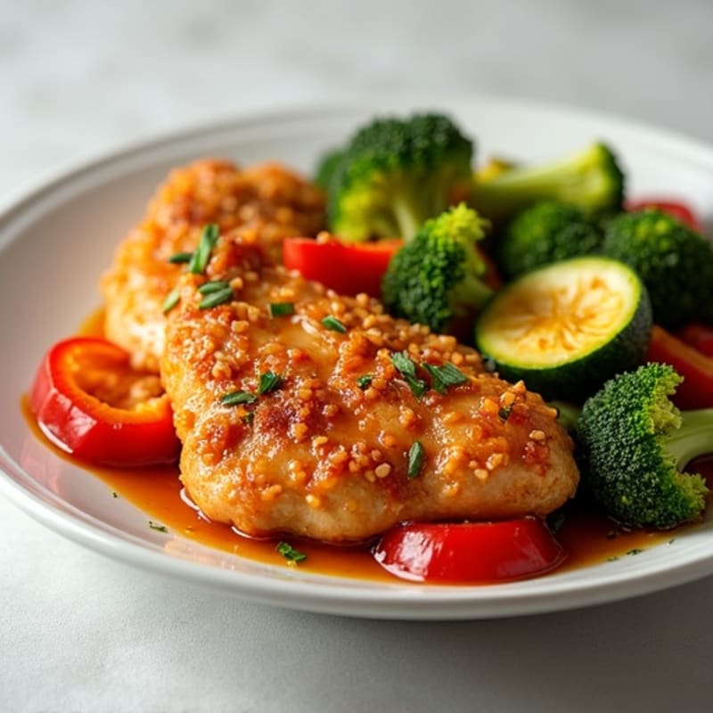 Crispy Baked Sweet and Sour Chicken with Roasted Vegetables