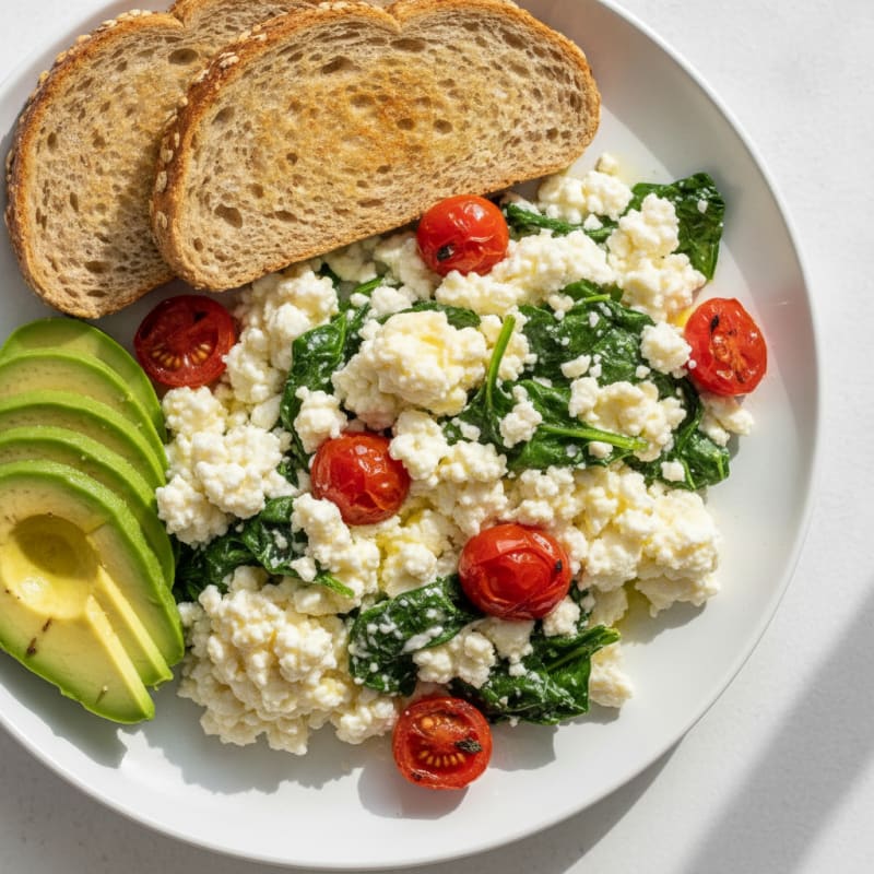 Egg White and Cottage Cheese Scramble with Spinach and Tomatoes