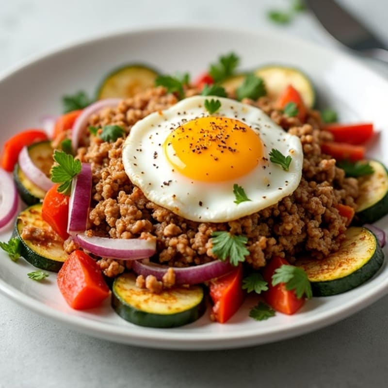 Lean Ground Turkey and Crispy Roasted Vegetable Skillet