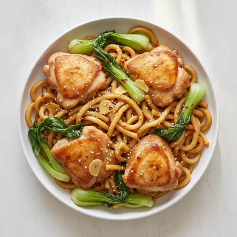Garlic Chicken Thighs with Udon Noodles