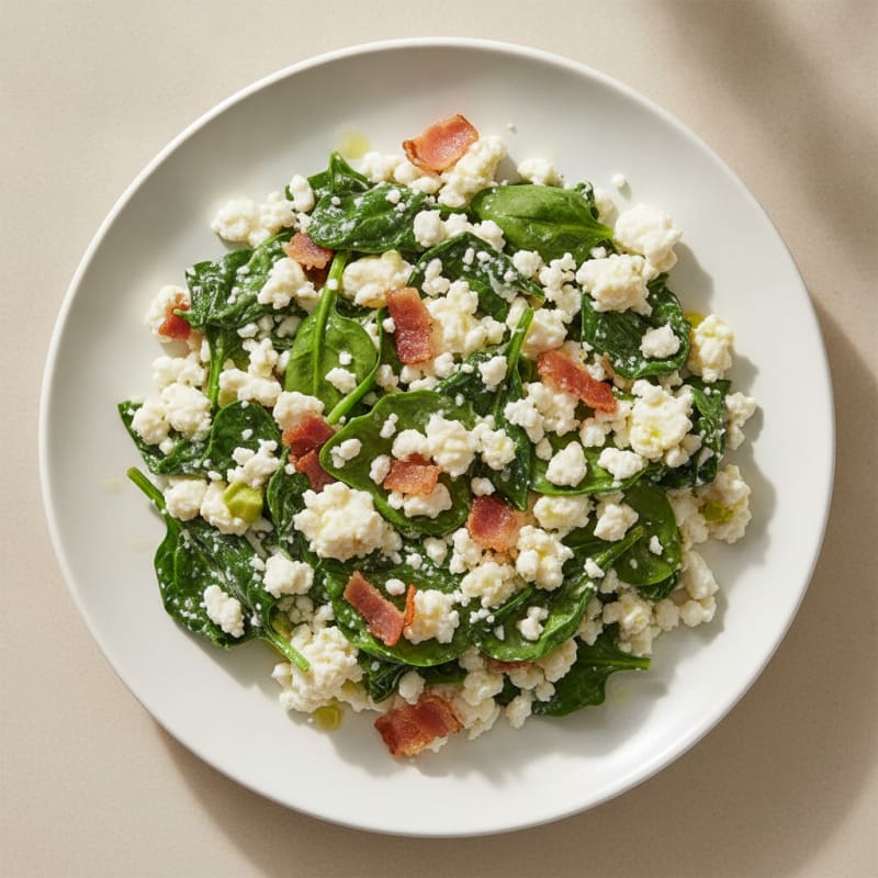 Egg White and Cottage Cheese Scramble with Spinach and Turkey Bacon