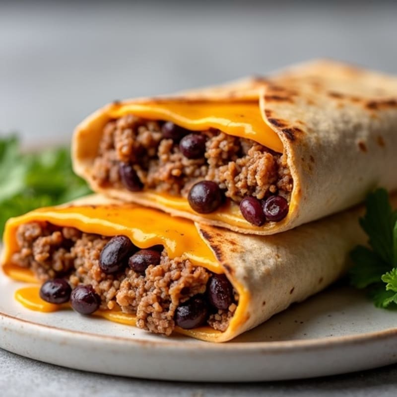 Cheesy Lean Beef and Black Bean Baked Wraps